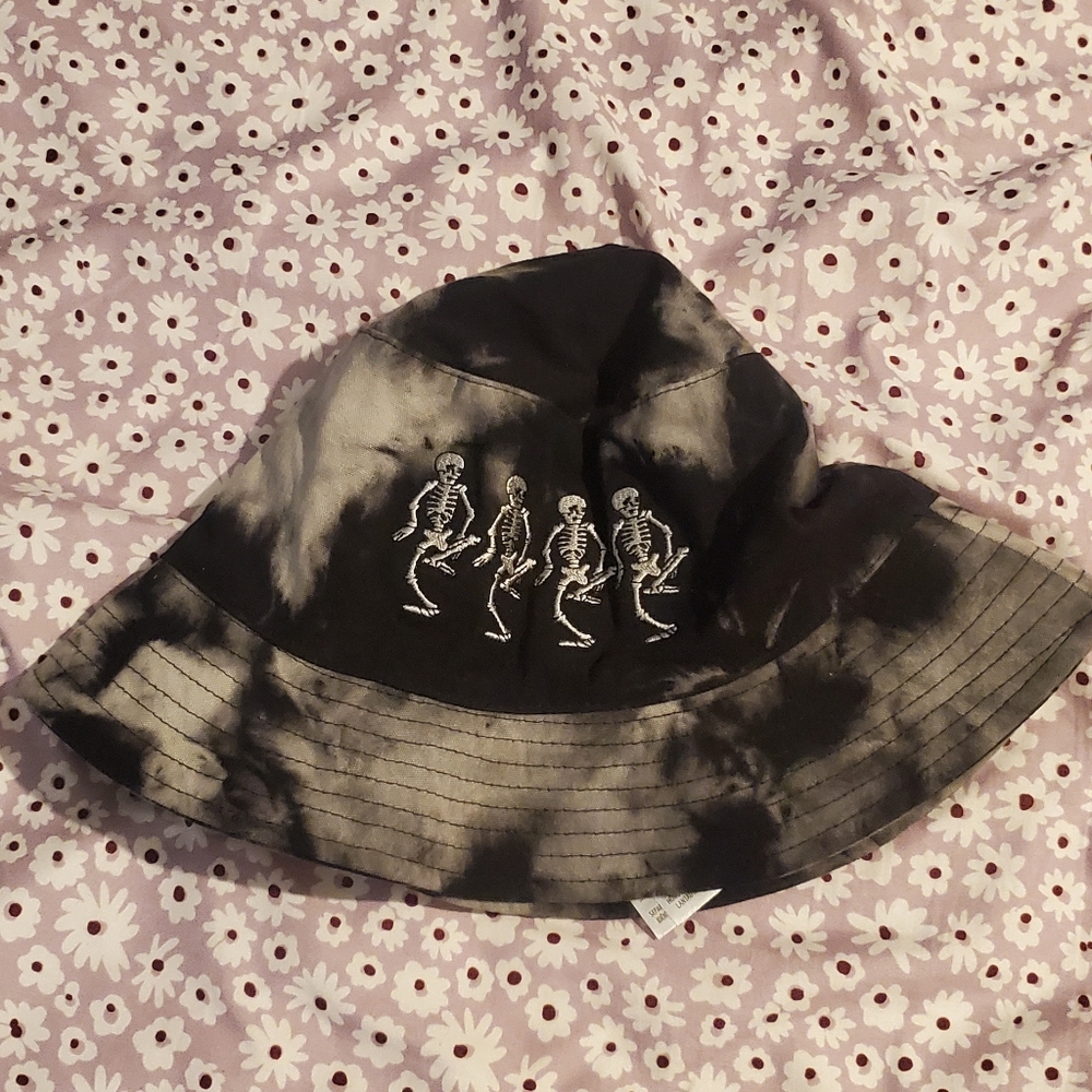 Disney Parks Skelton Dance Bucket Hat Unisex Black  tie dye all over one size